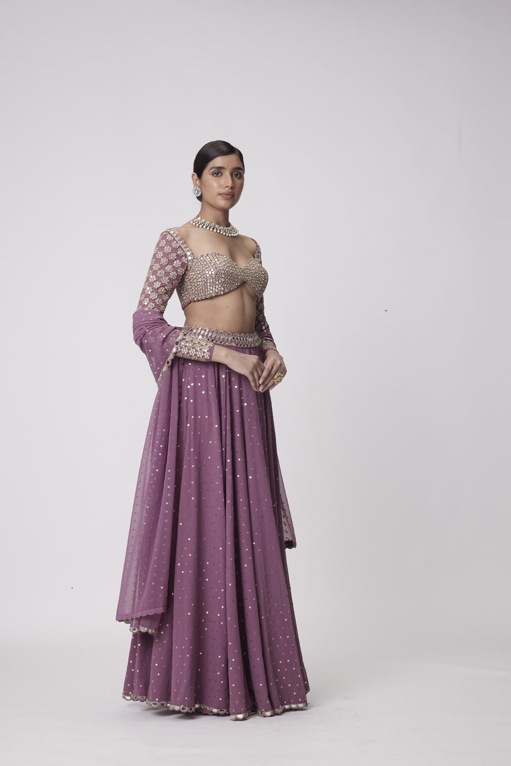 Mud Mauve Mirror Embroidered Lehenga Pants Set