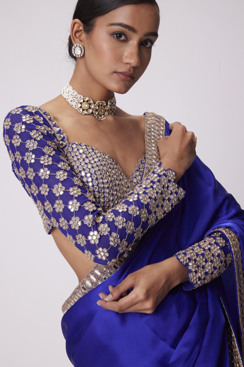 Persian Blue Satin Saree Set