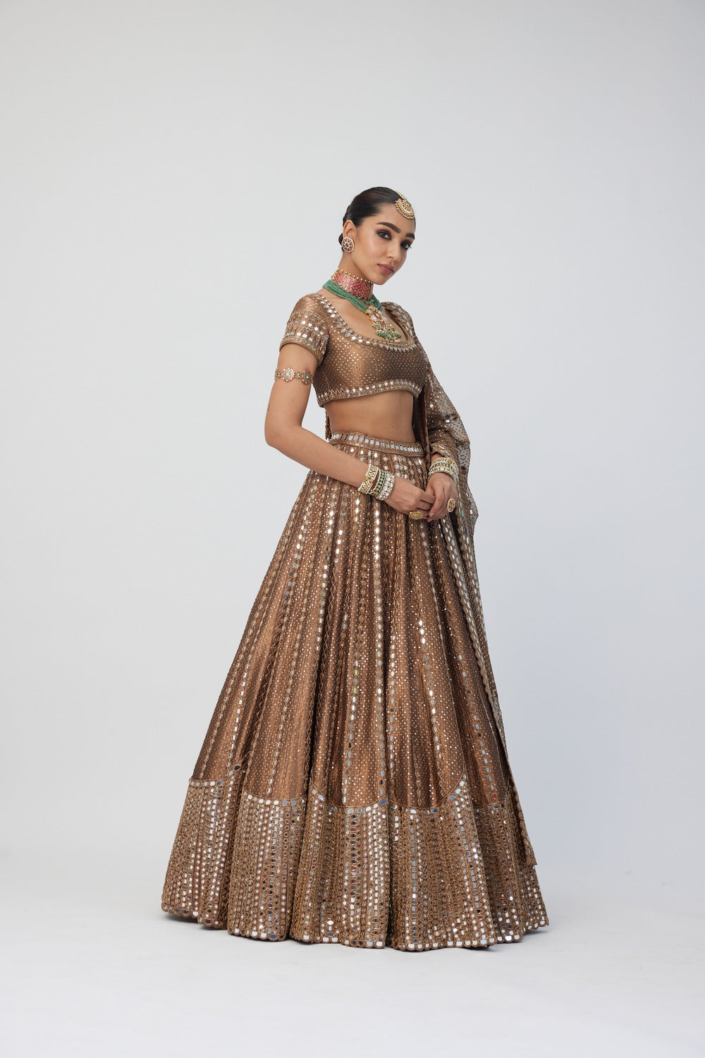 Copper Shimmer Organza Sequins Lehenga Set