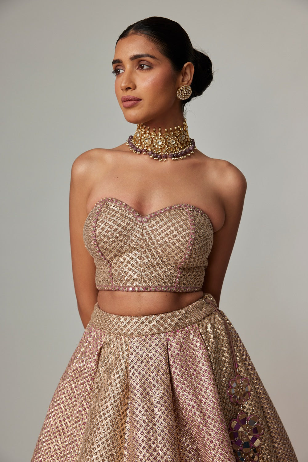 DEEP BEIGE MULTICOLOR CORSET WITH SKIRT