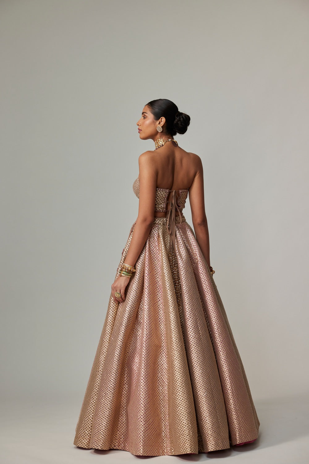 DEEP BEIGE MULTICOLOR CORSET WITH SKIRT