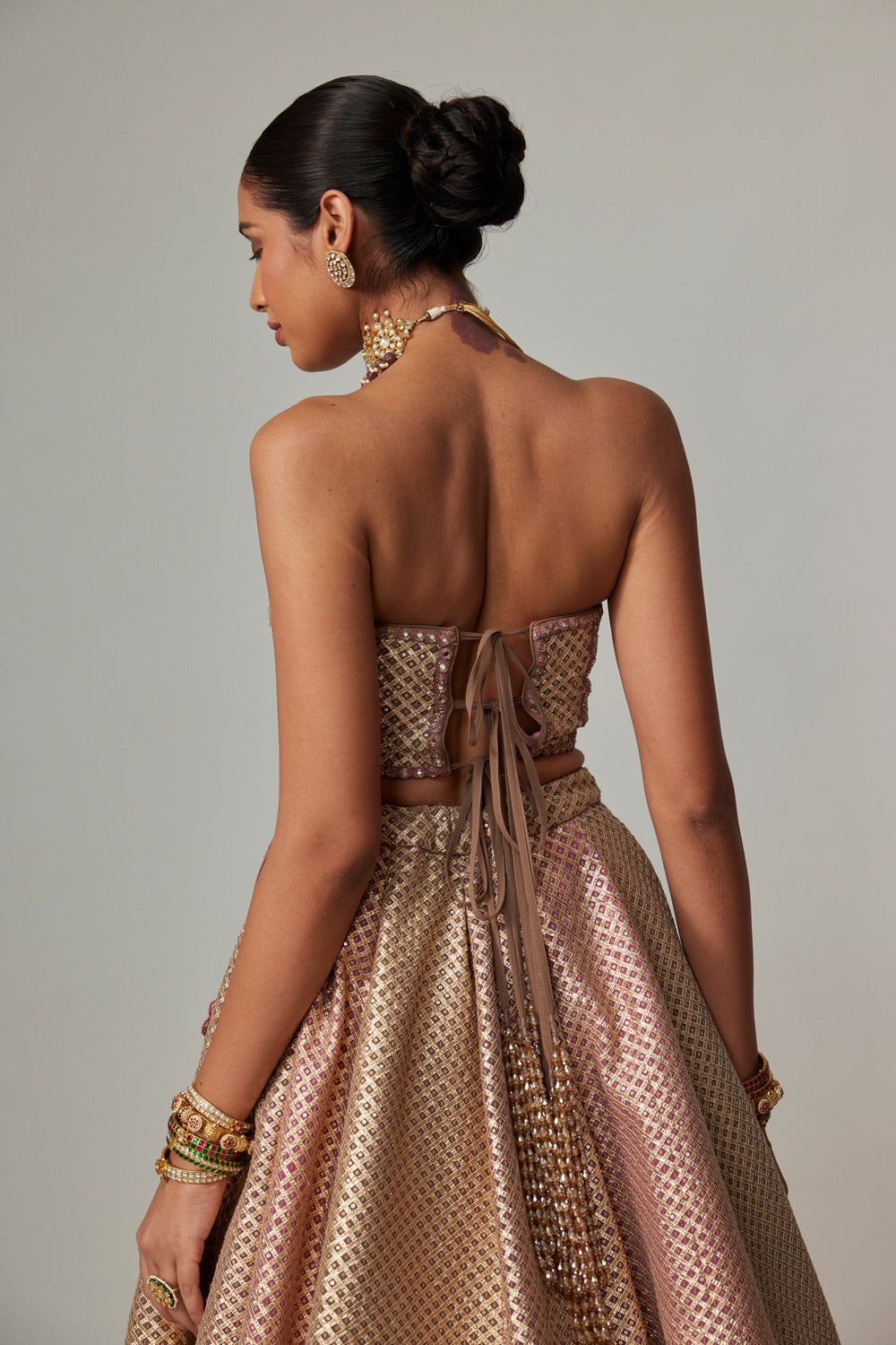 DEEP BEIGE MULTICOLOR CORSET WITH SKIRT