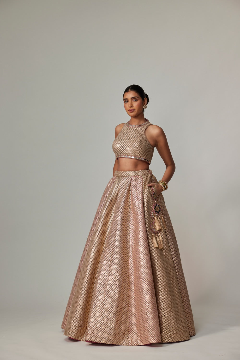 DEEP BEIGE MULTICOLOR WITH CROP TOP