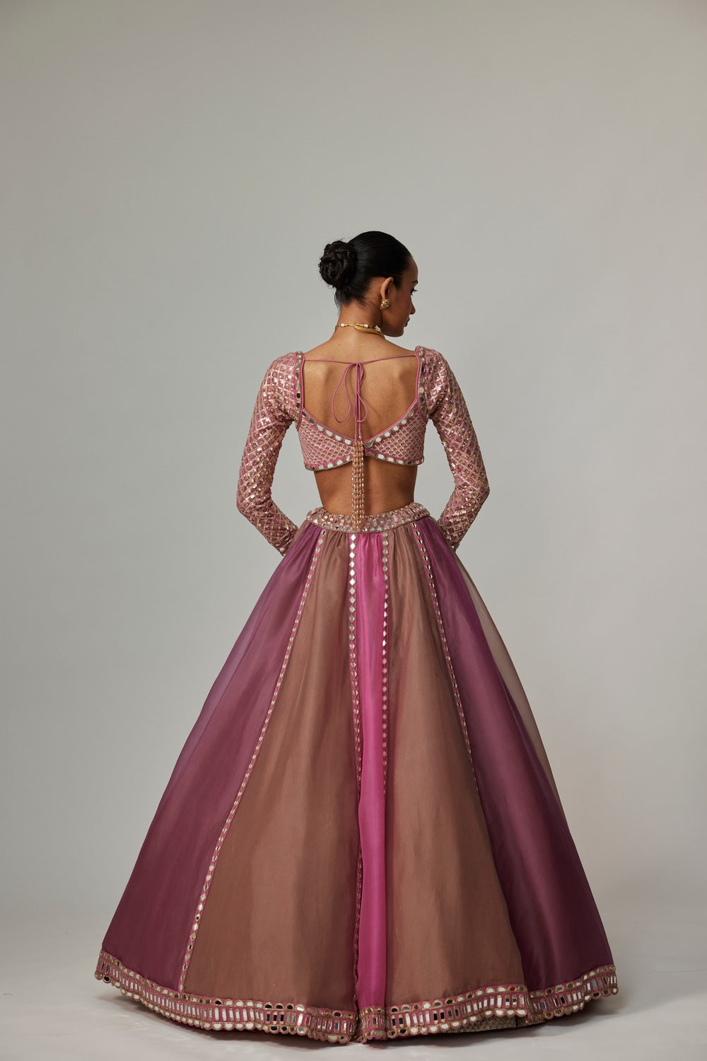 MUD MAUVE MULTICOLOR LEHENGA WITH SWEETHEART FULL SLEEVE BLOUSE