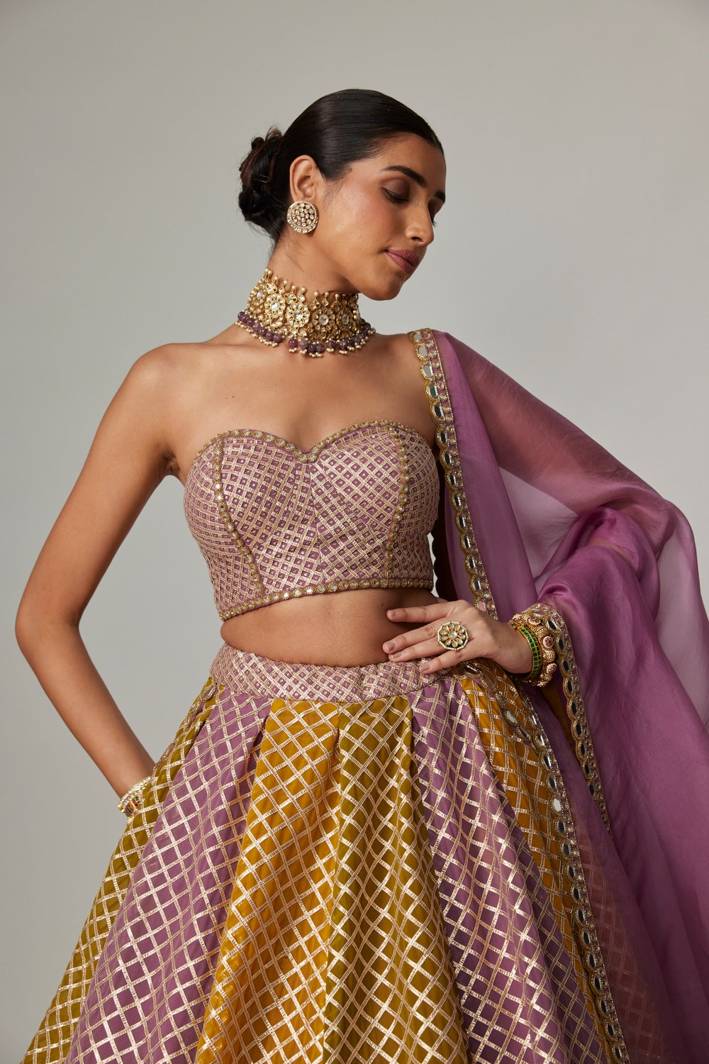MUSTARD MULTICOLOR CORSET SKIRT WITH DUPATTA SET