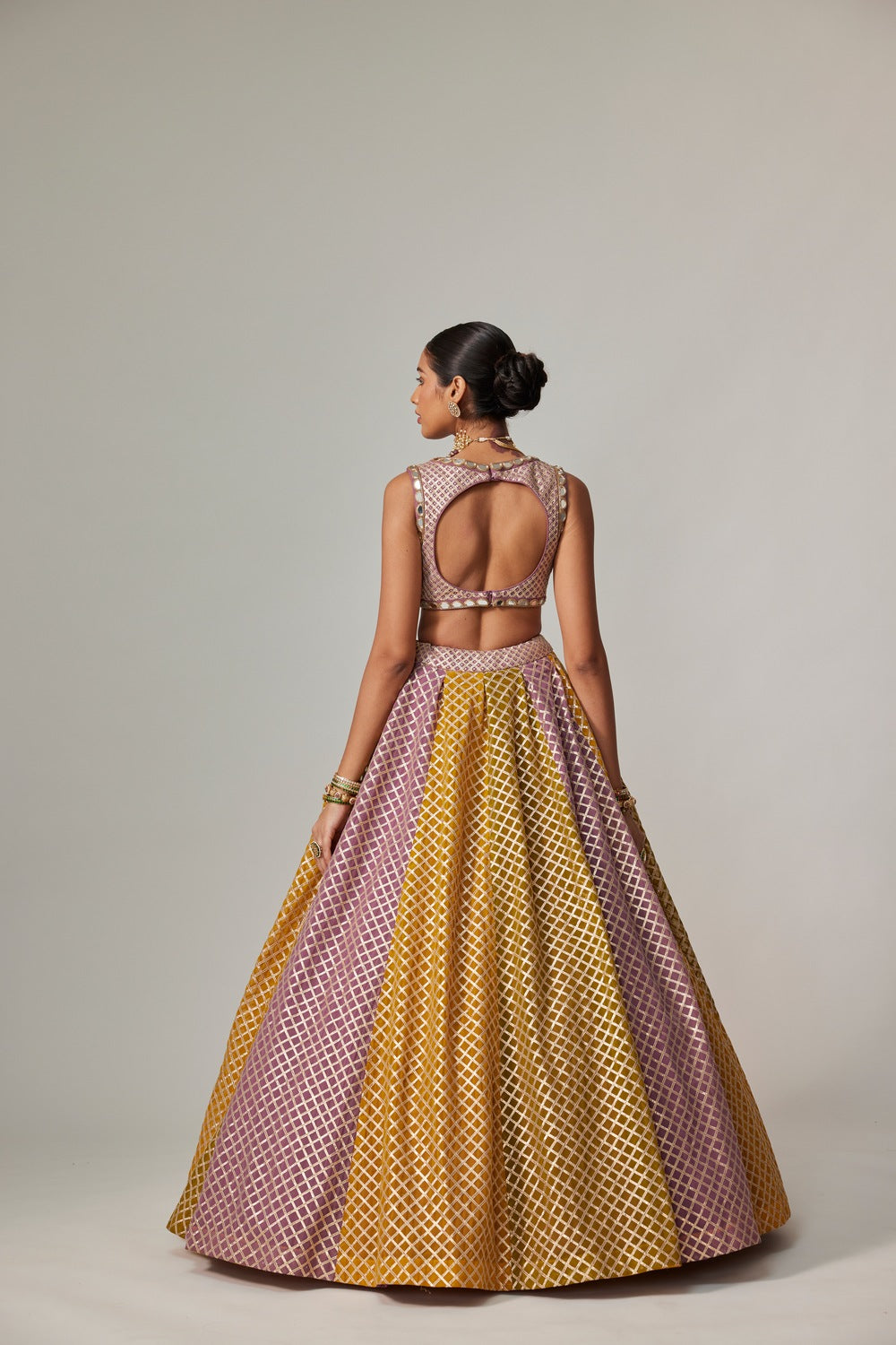 MUSTARD MULTICOLOR CROP TOP WITH SKIRT