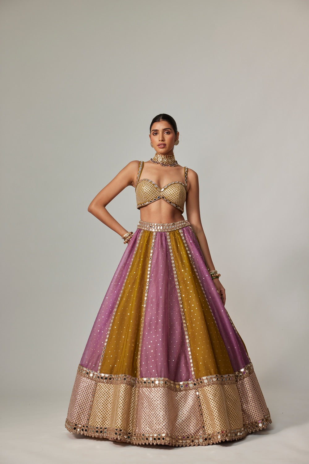 GREEN MULTICOLOR SEQUIN SCATTER LEHENGA SET