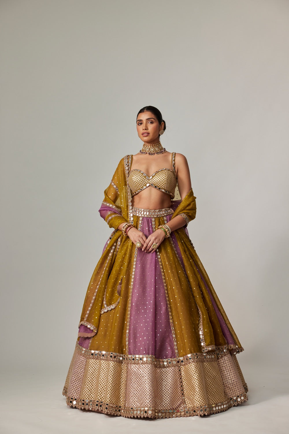 GREEN MULTICOLOR SEQUIN SCATTER LEHENGA SET