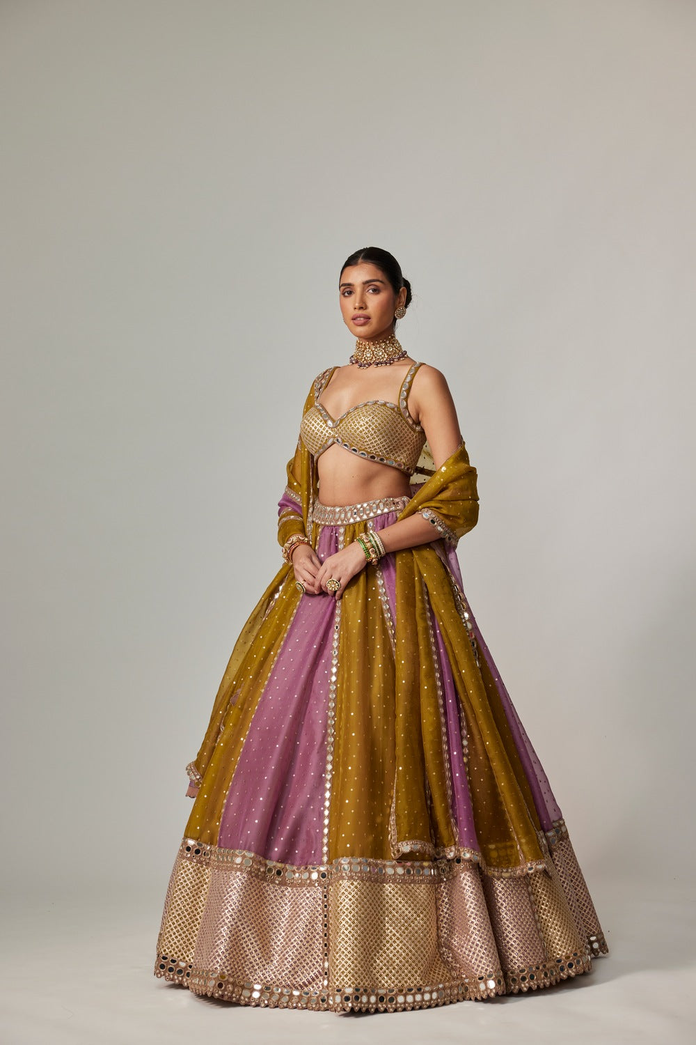 GREEN MULTICOLOR SEQUIN SCATTER LEHENGA SET