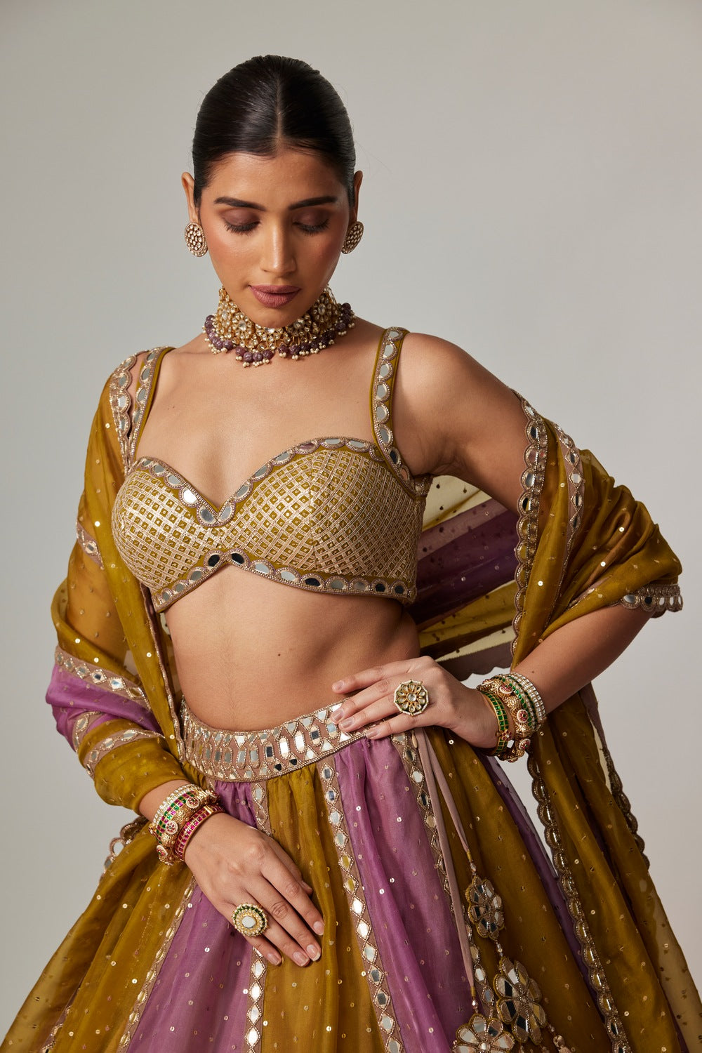 GREEN MULTICOLOR SEQUIN SCATTER LEHENGA SET