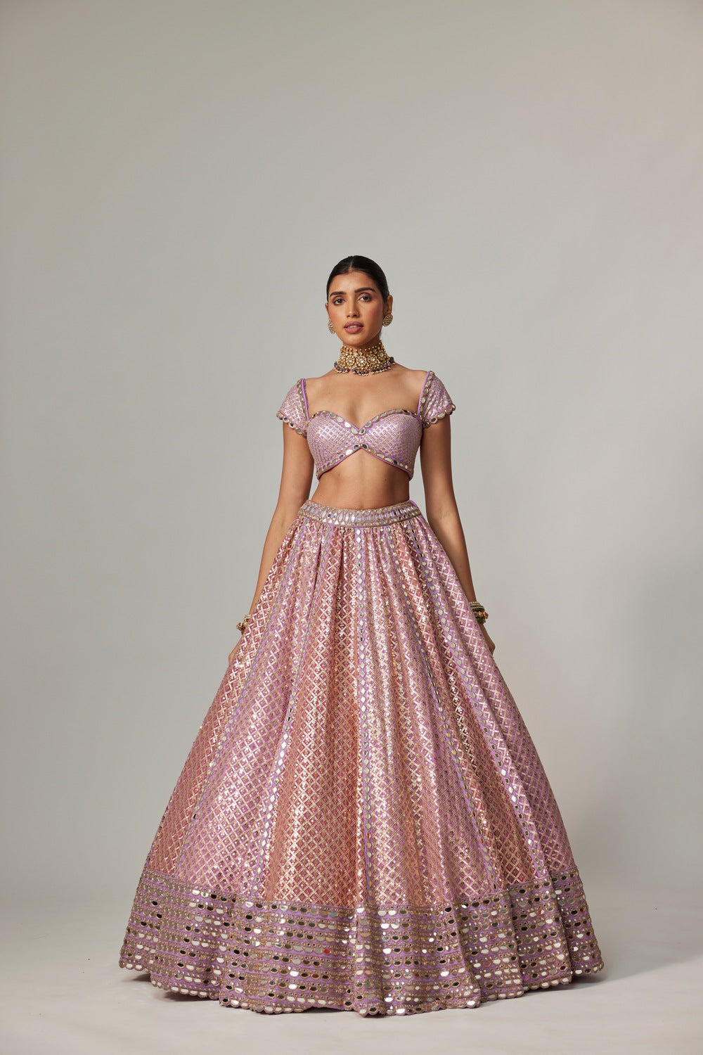 LILAC GOTA MULTICOLOR HEAVY METALLIC LEHENGA WITH CAP SLEEVE BLOUSE