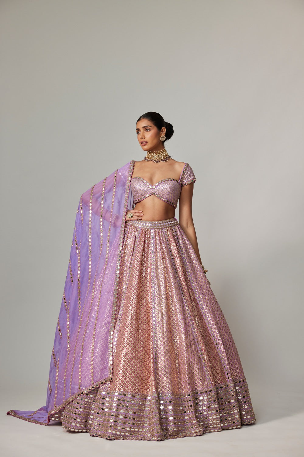LILAC GOTA MULTICOLOR HEAVY METALLIC LEHENGA WITH CAP SLEEVE BLOUSE
