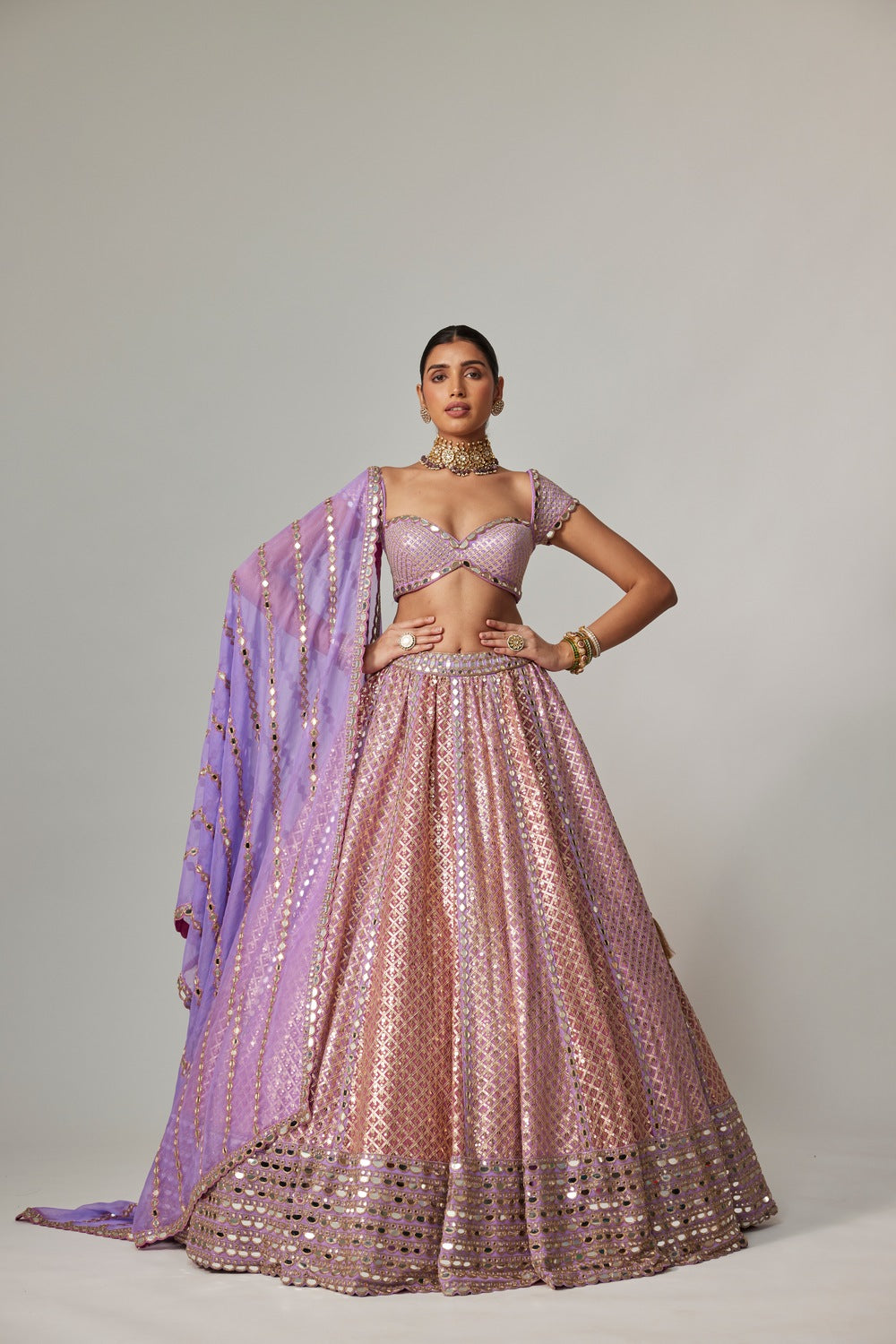 LILAC GOTA MULTICOLOR HEAVY METALLIC LEHENGA WITH CAP SLEEVE BLOUSE