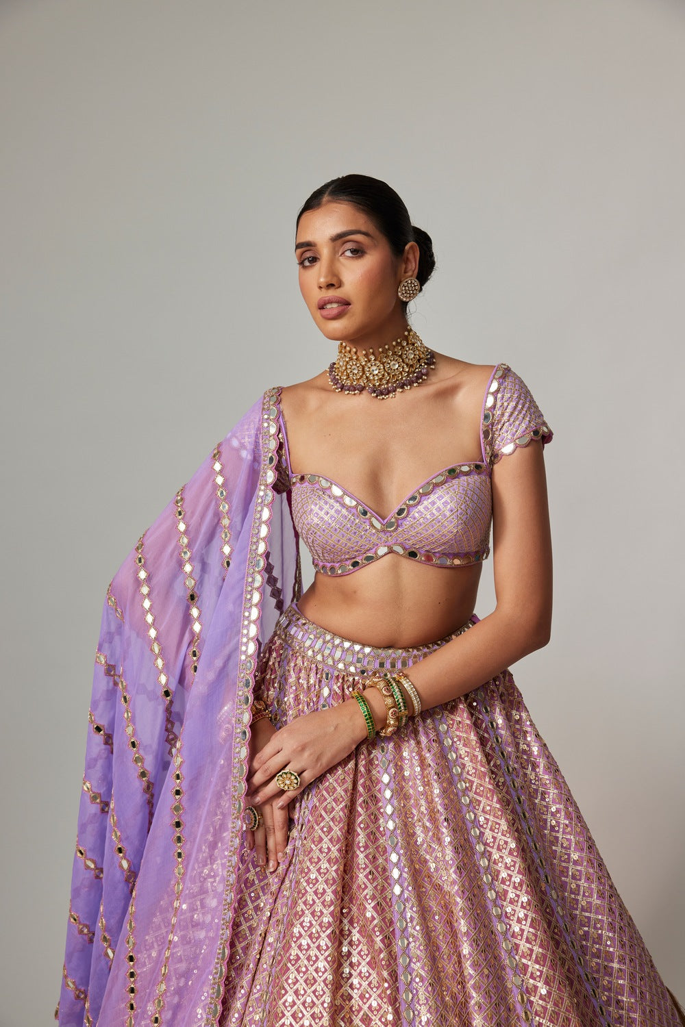 LILAC GOTA MULTICOLOR HEAVY METALLIC LEHENGA WITH CAP SLEEVE BLOUSE