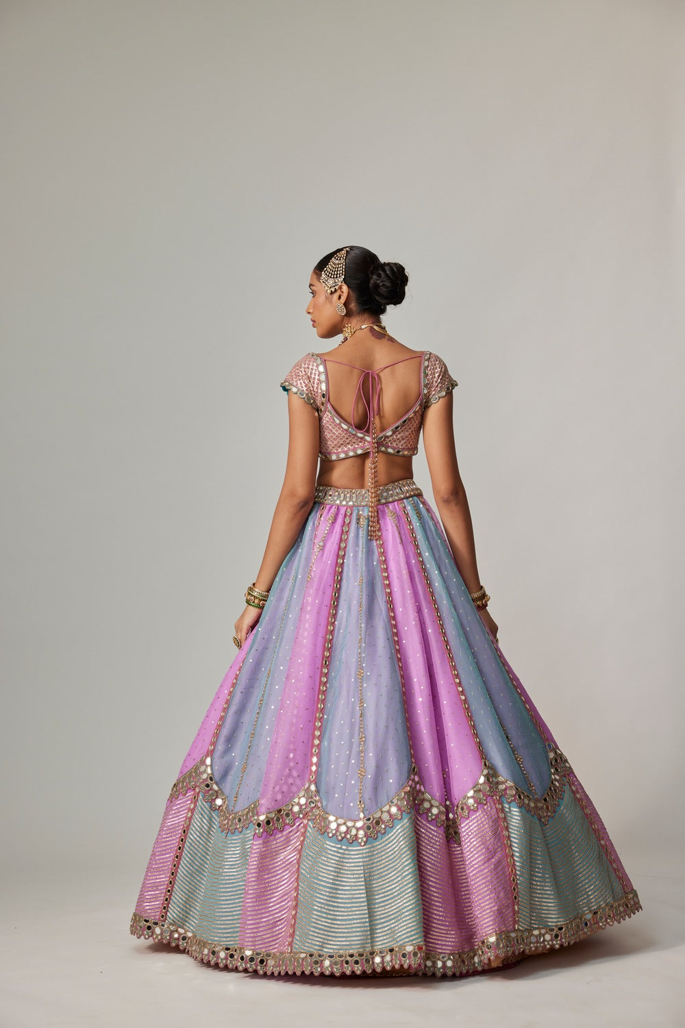 MAUVE MULTICOLOR SEQUINS SCATTER LEHENGA WITH CAP SLEEVE BLOUSE