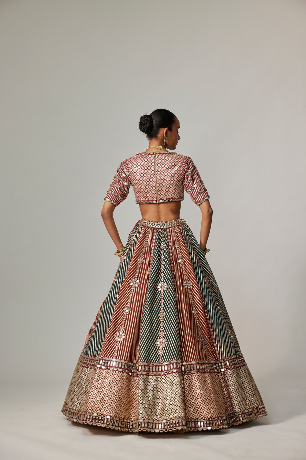 CRANBERRY MULTICOLOR LINEAR FLOWER LEHENGA SET WITH DOUBLE DUPATTA