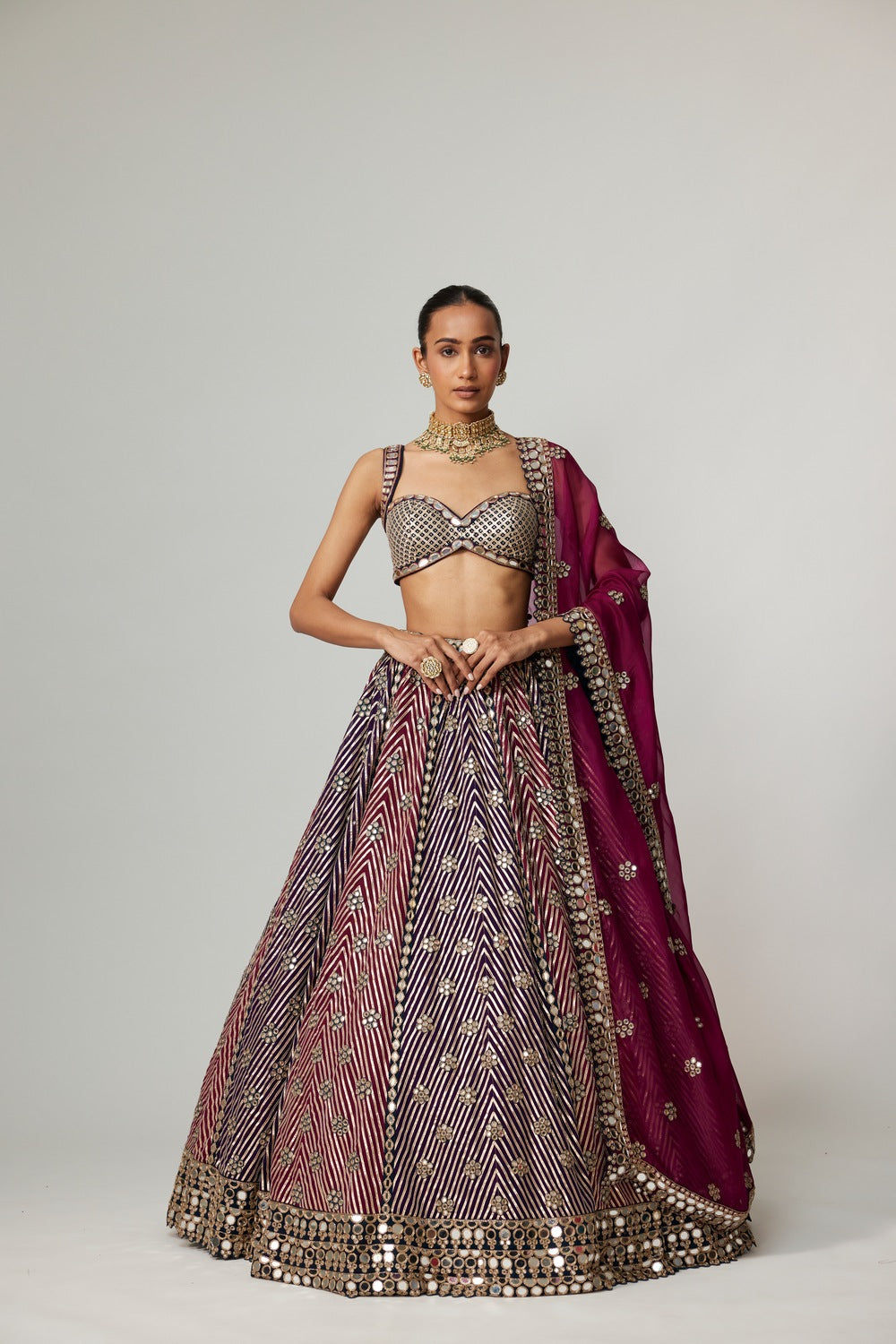 TEAL WINE MULTICOLOR LEHENGA SET WITH WINE DUPATTA