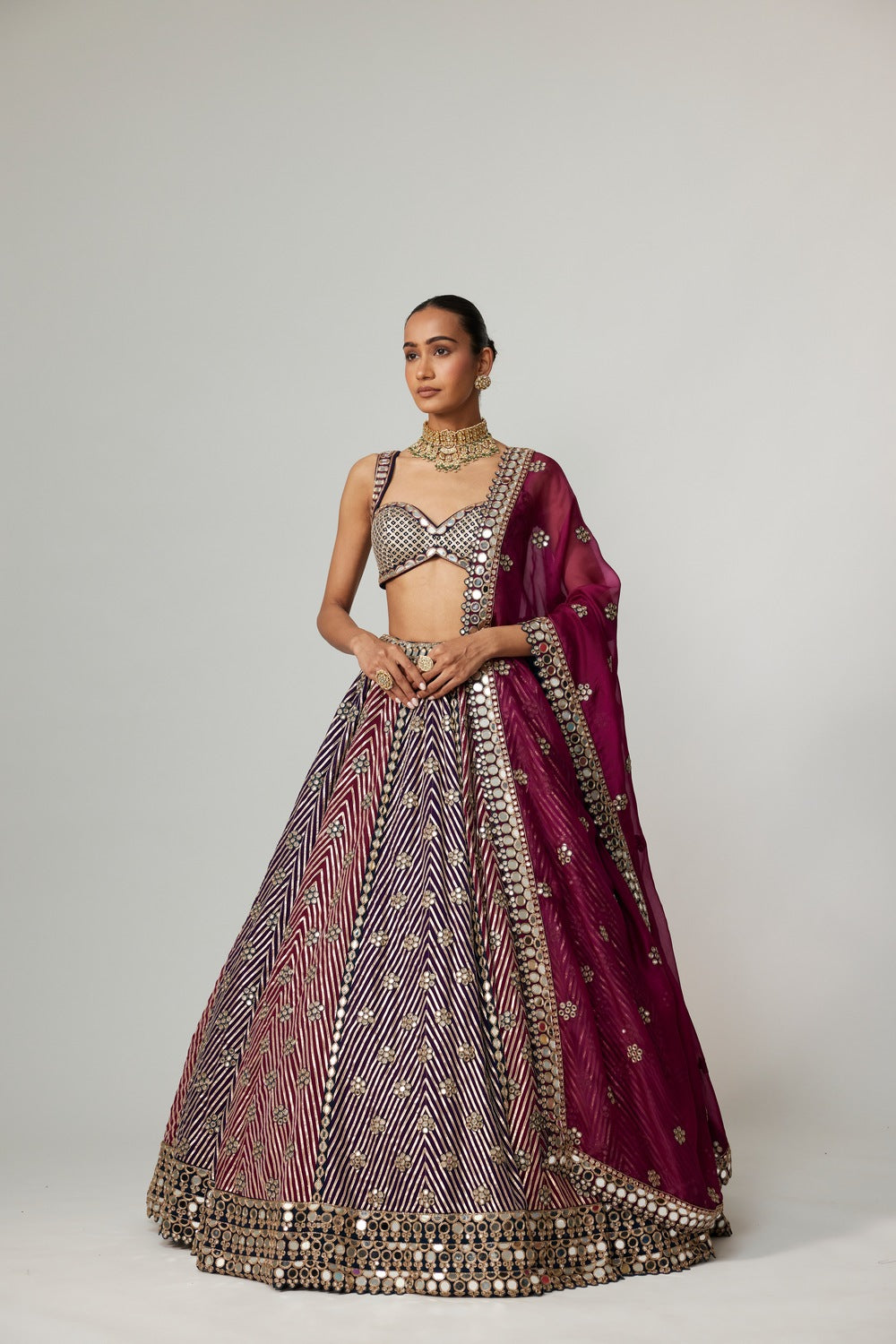 TEAL WINE MULTICOLOR LEHENGA SET WITH WINE DUPATTA