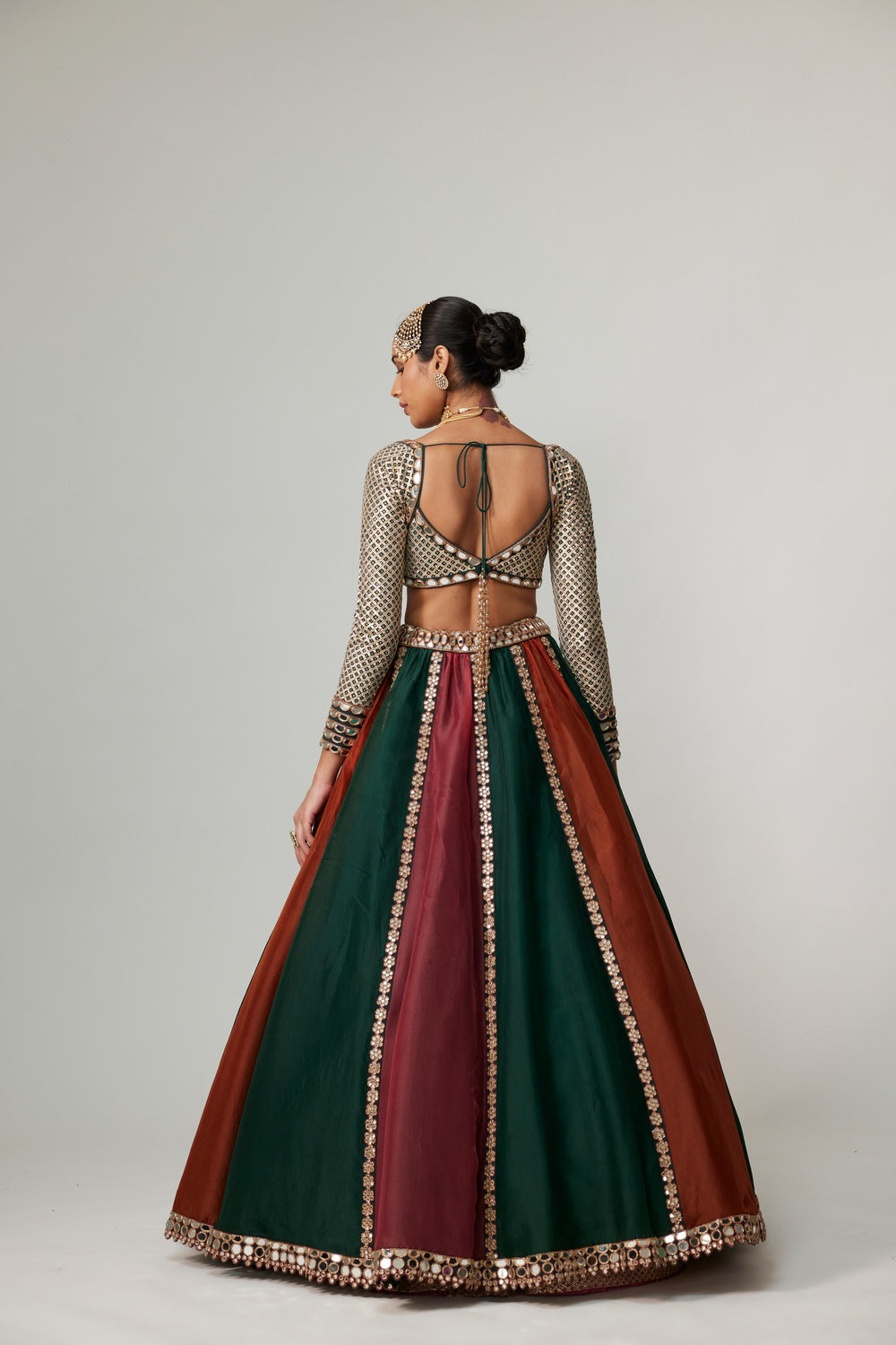 CRANBERRY MULTICOLOR LINEAR LEHENGA WITH SWEETHEART FULL SLEEVE BLOUSE
