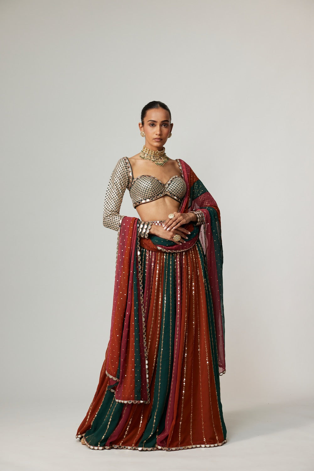 CRANBERRY LEHENGA PANTS WITH SWEETHEART NECK FULL SLEEVE BLOUSE