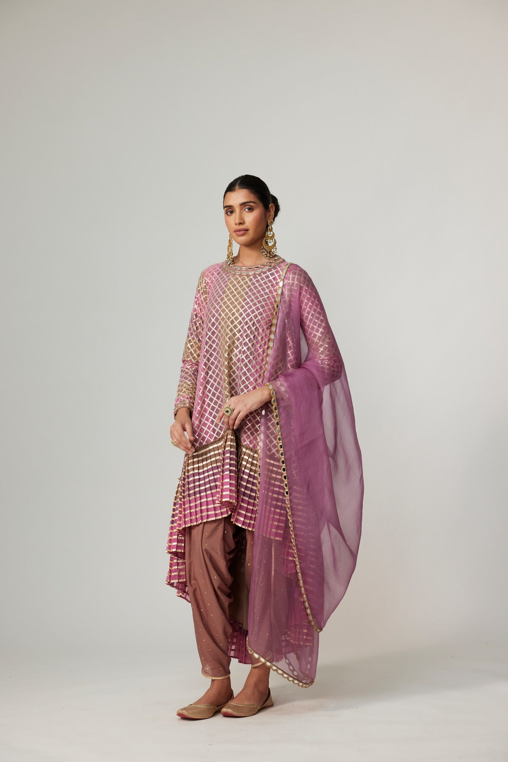 MUD MAUVE MULTICOLOR DHOTI KURTA WITH DUPATTA SET
