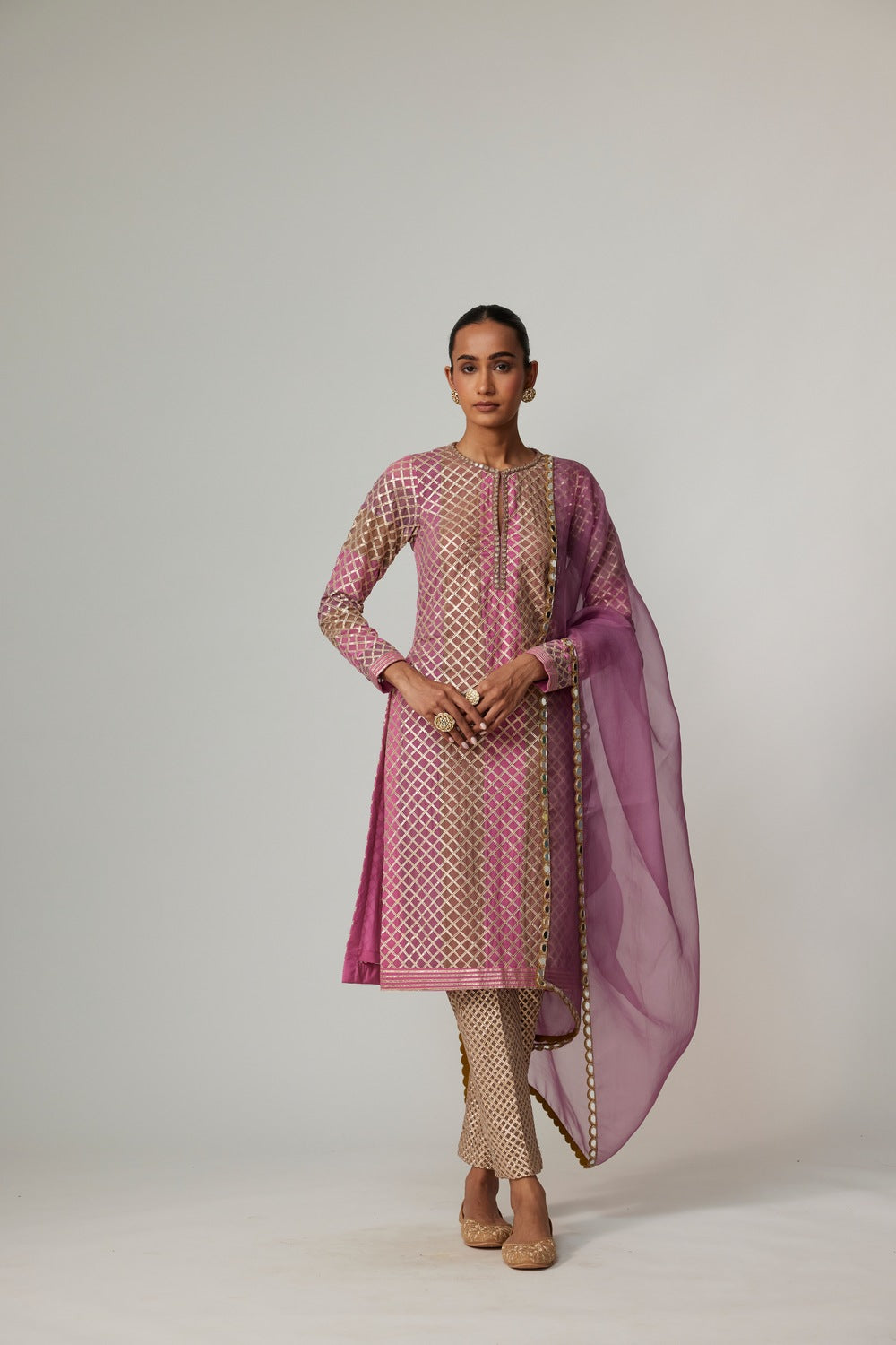 MUD MAUVE MULTICOLOR KURTA WITH DUPATTA SET