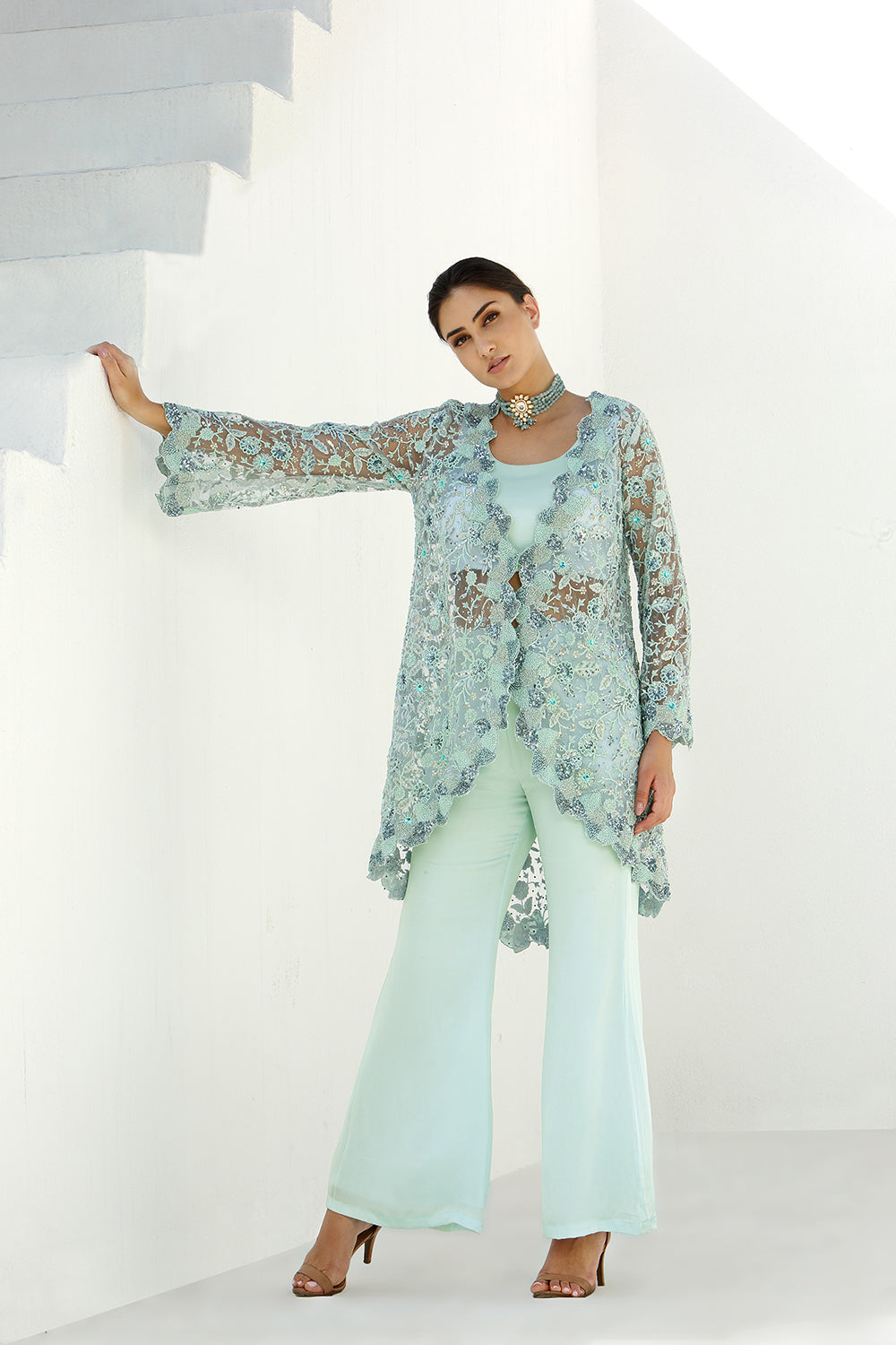 Ether
Long Cape Jacket With Pant Set