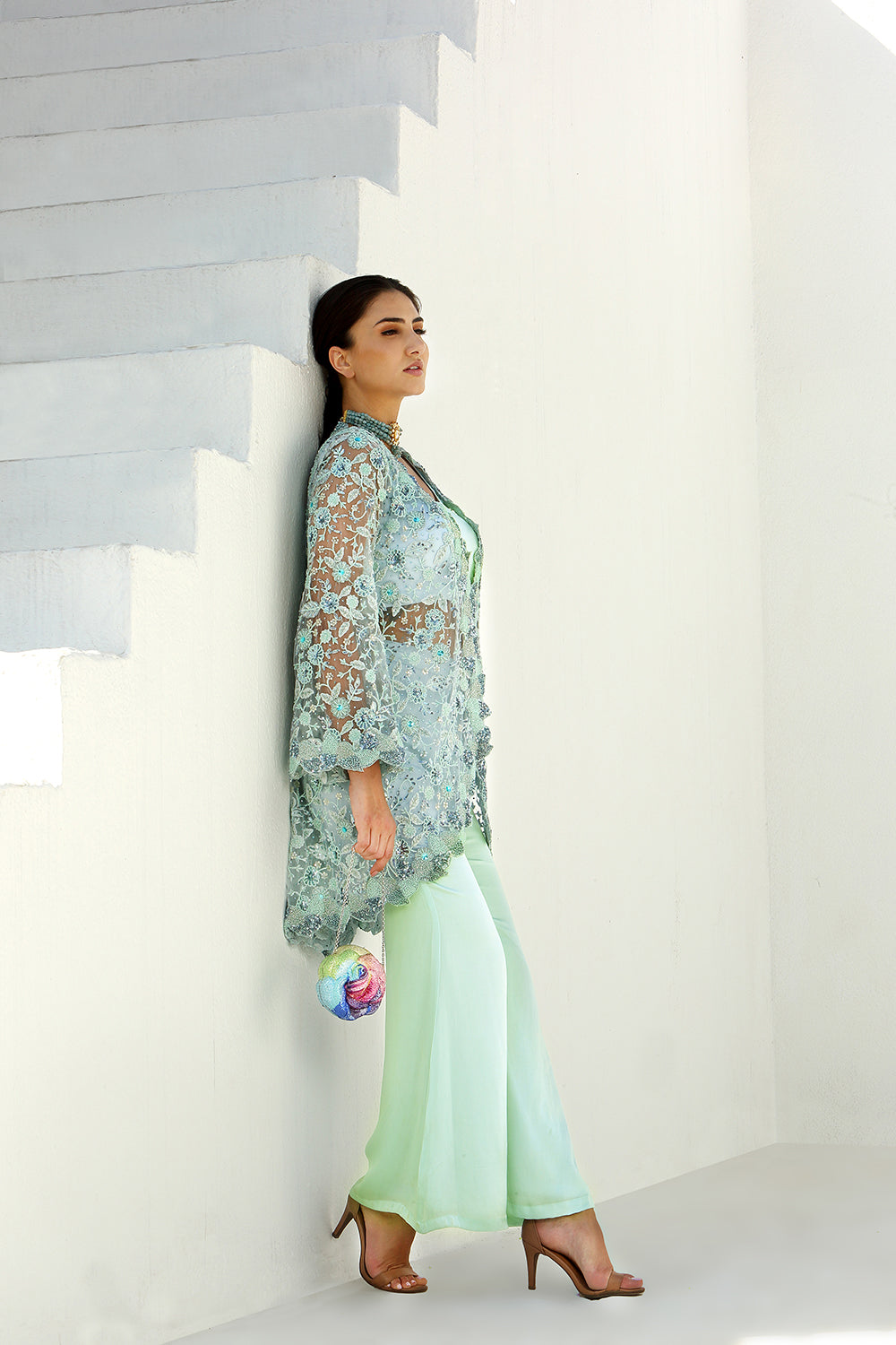 Ether
Long Cape Jacket With Pant Set