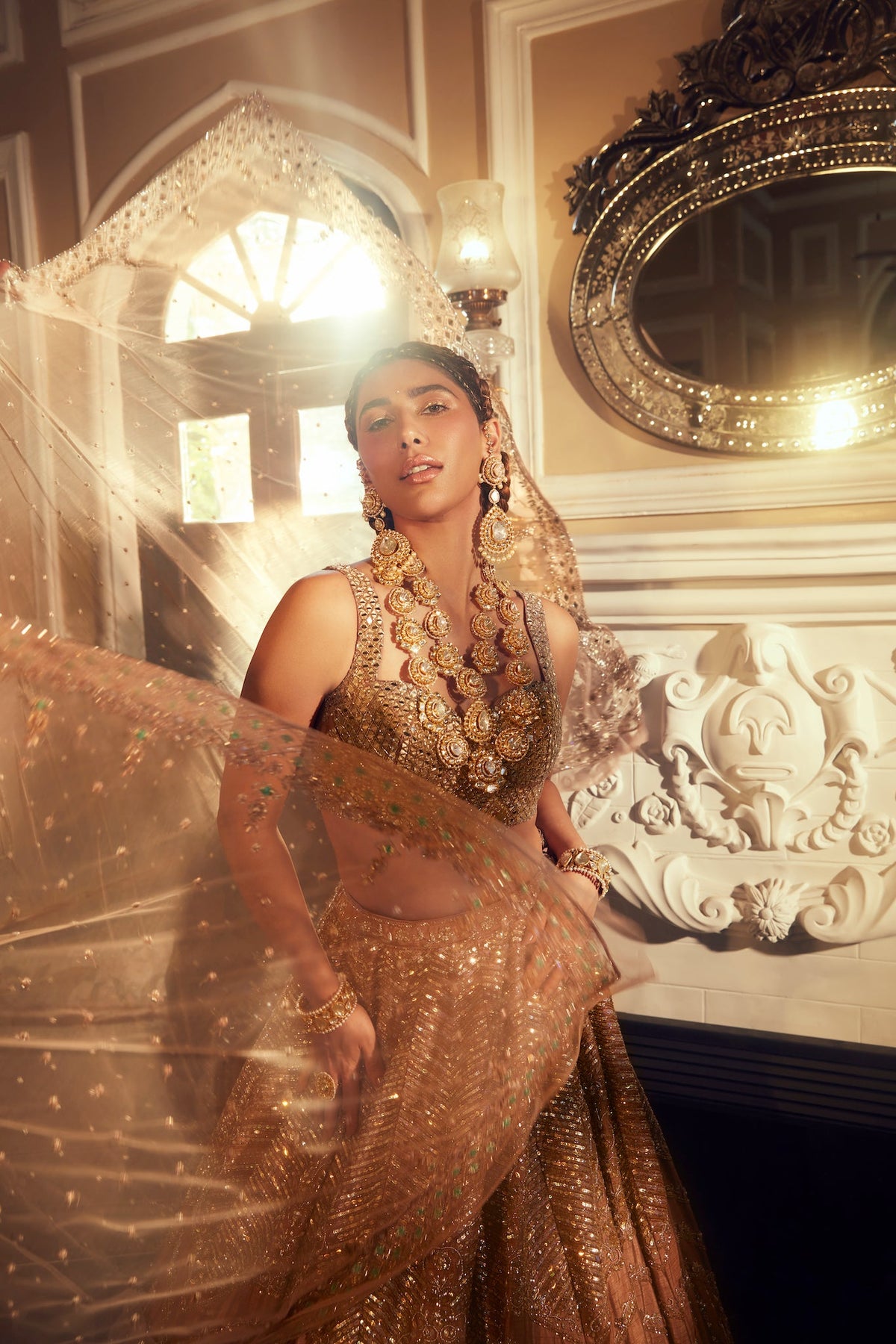 mirror work lehenga for bride