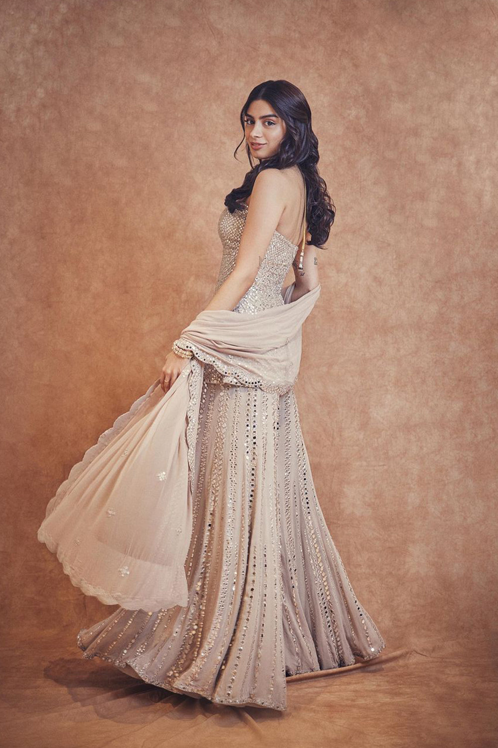 Nude Mirror Work Sharara Set