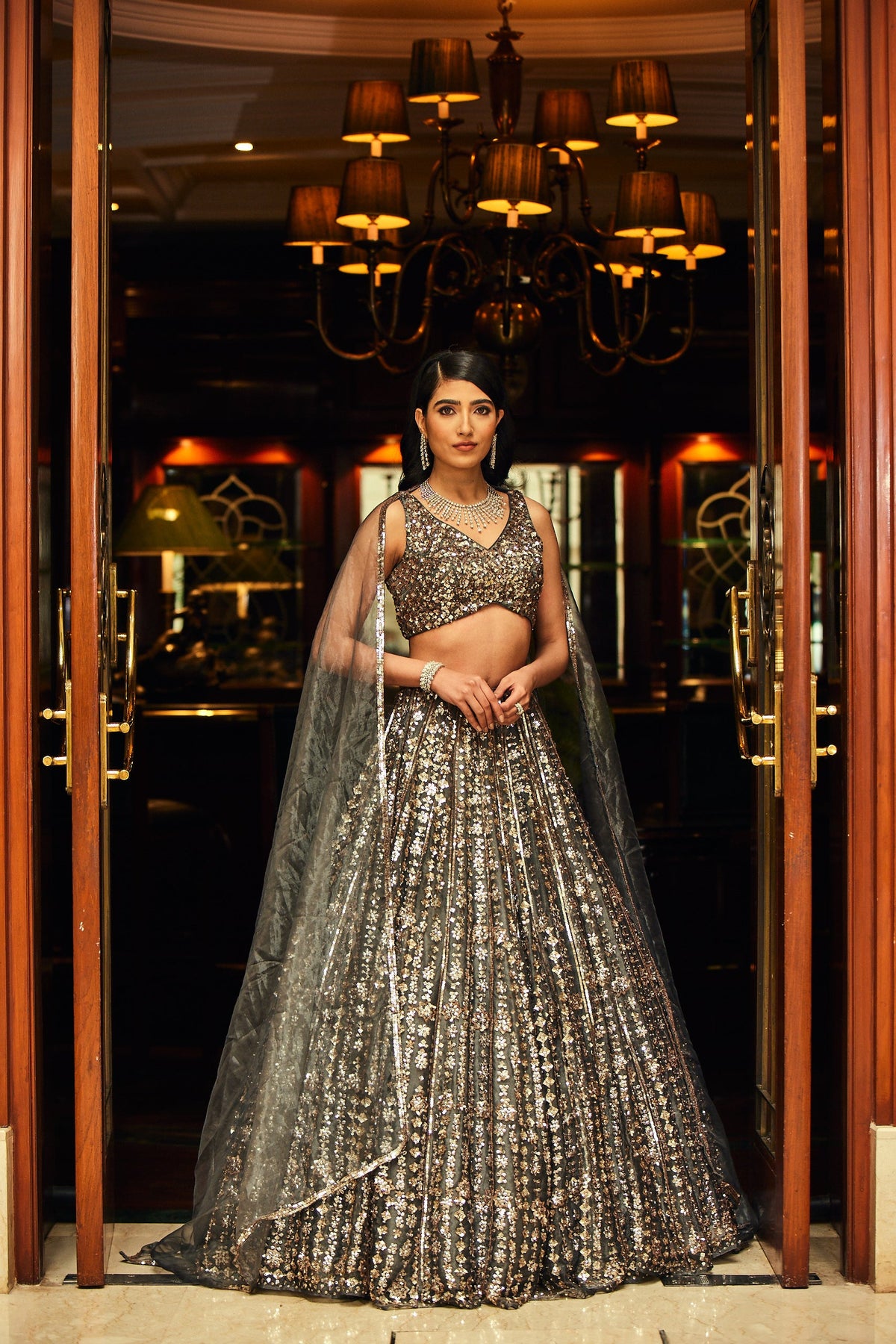 grey bridal lehenga