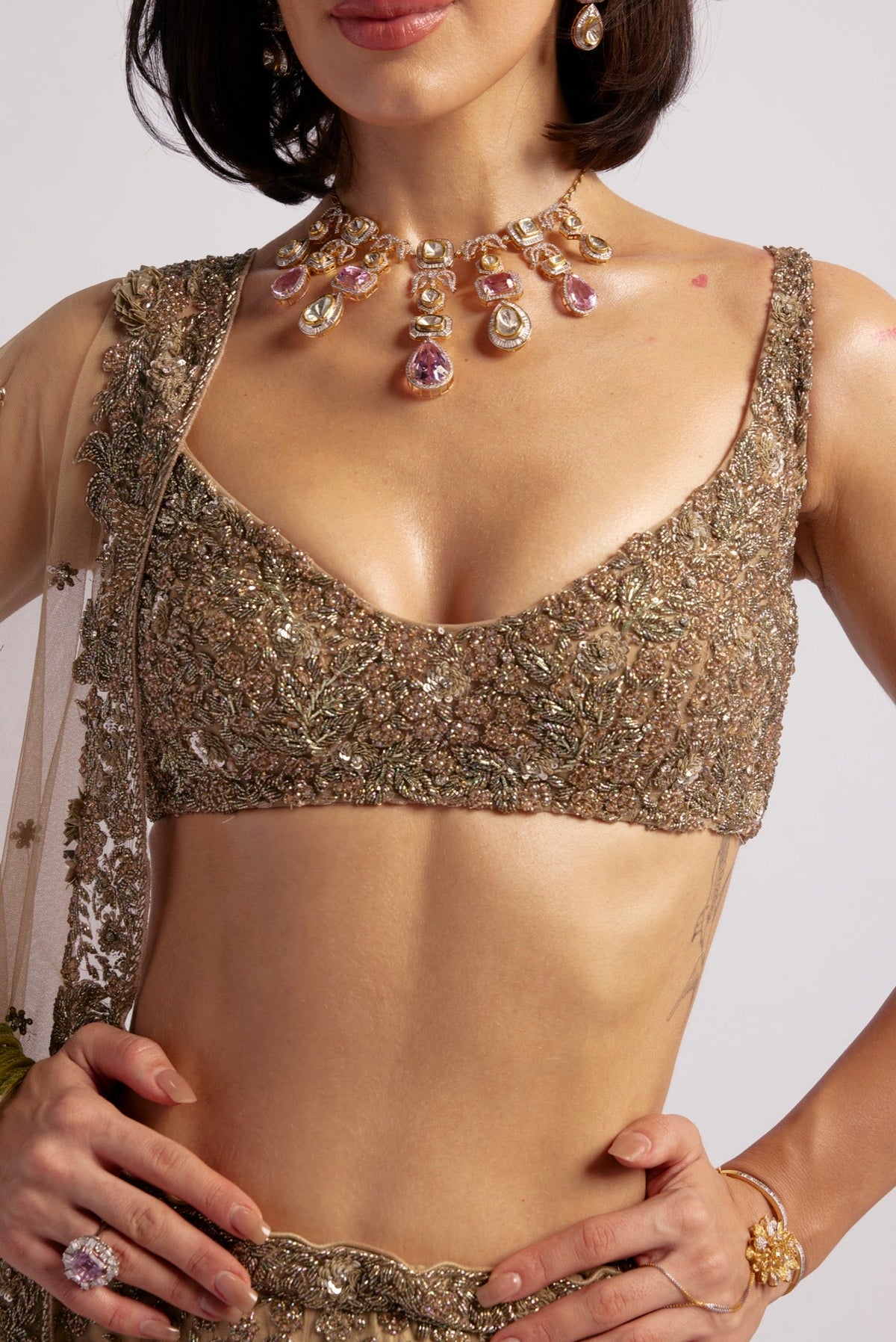 LISA OLIVE GREEN LEHENGA SET