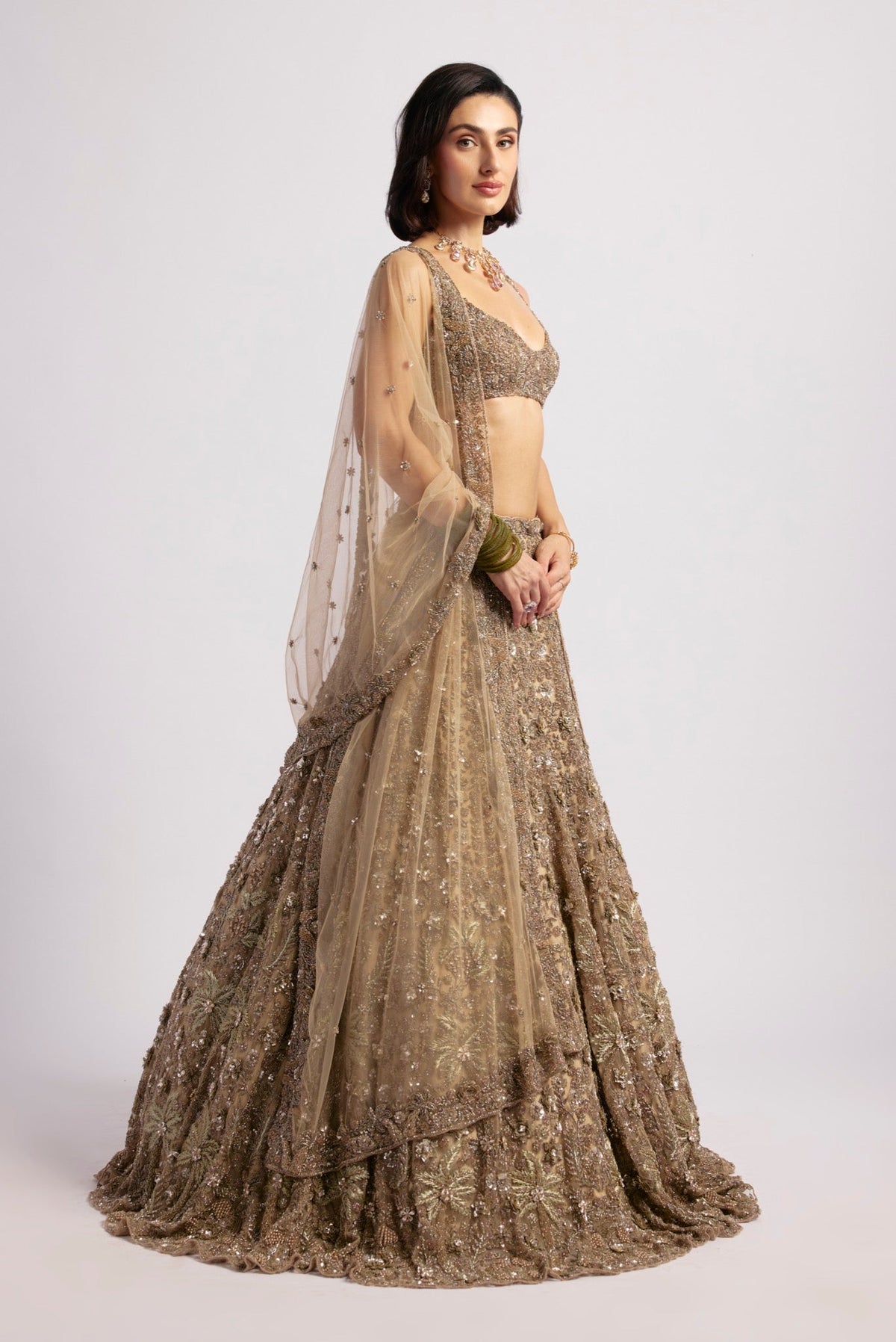 LISA OLIVE GREEN LEHENGA SET