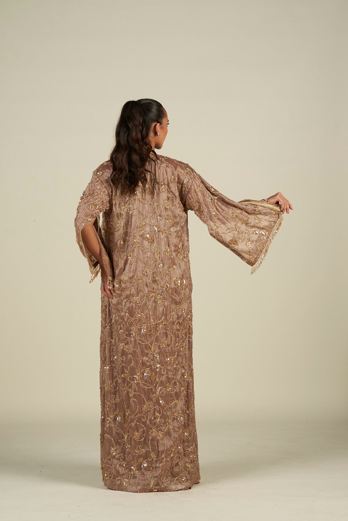 BROWN GOLD LONG CAPE SKIRT SET