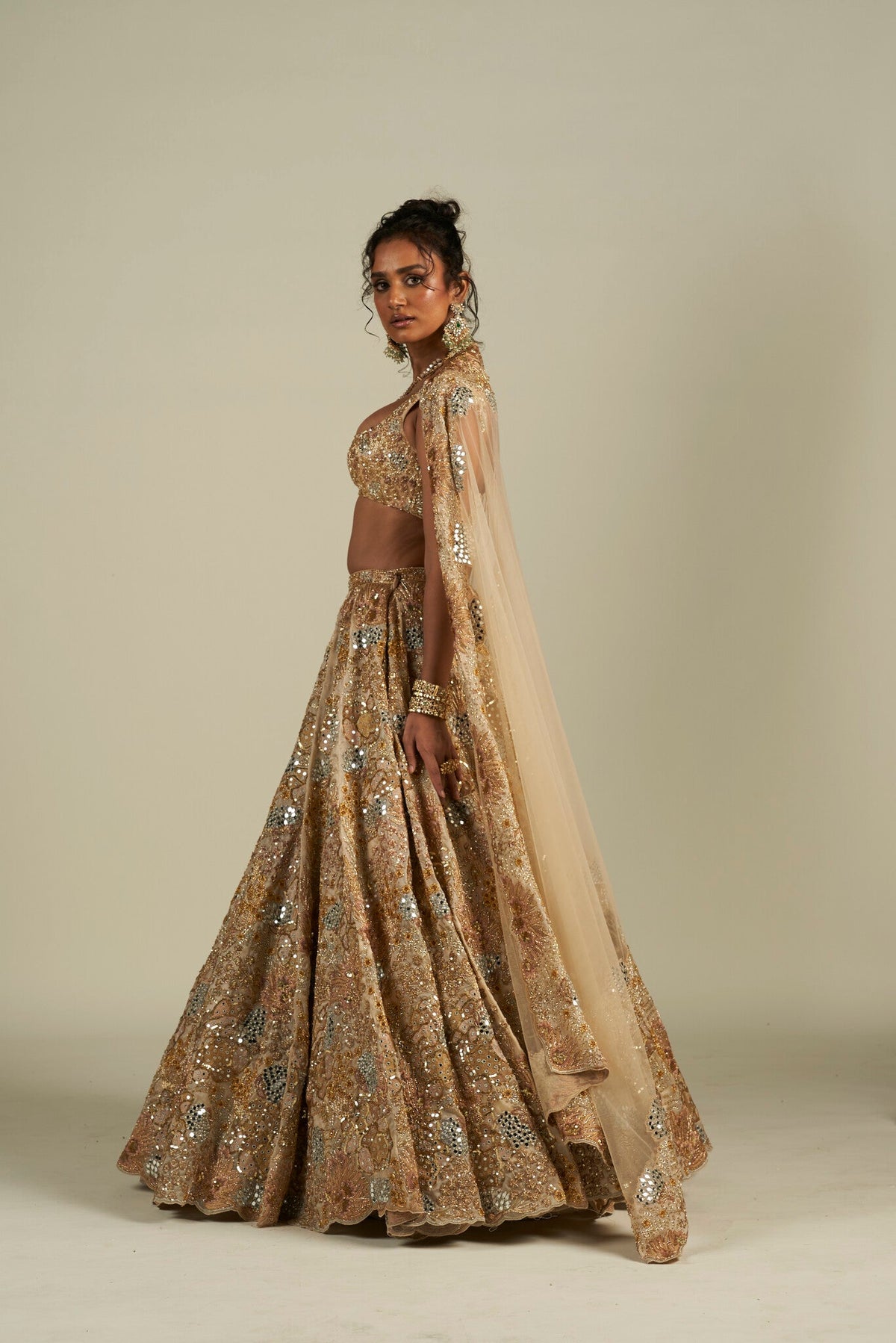 GOLD MIRROR WORK LEHENGA