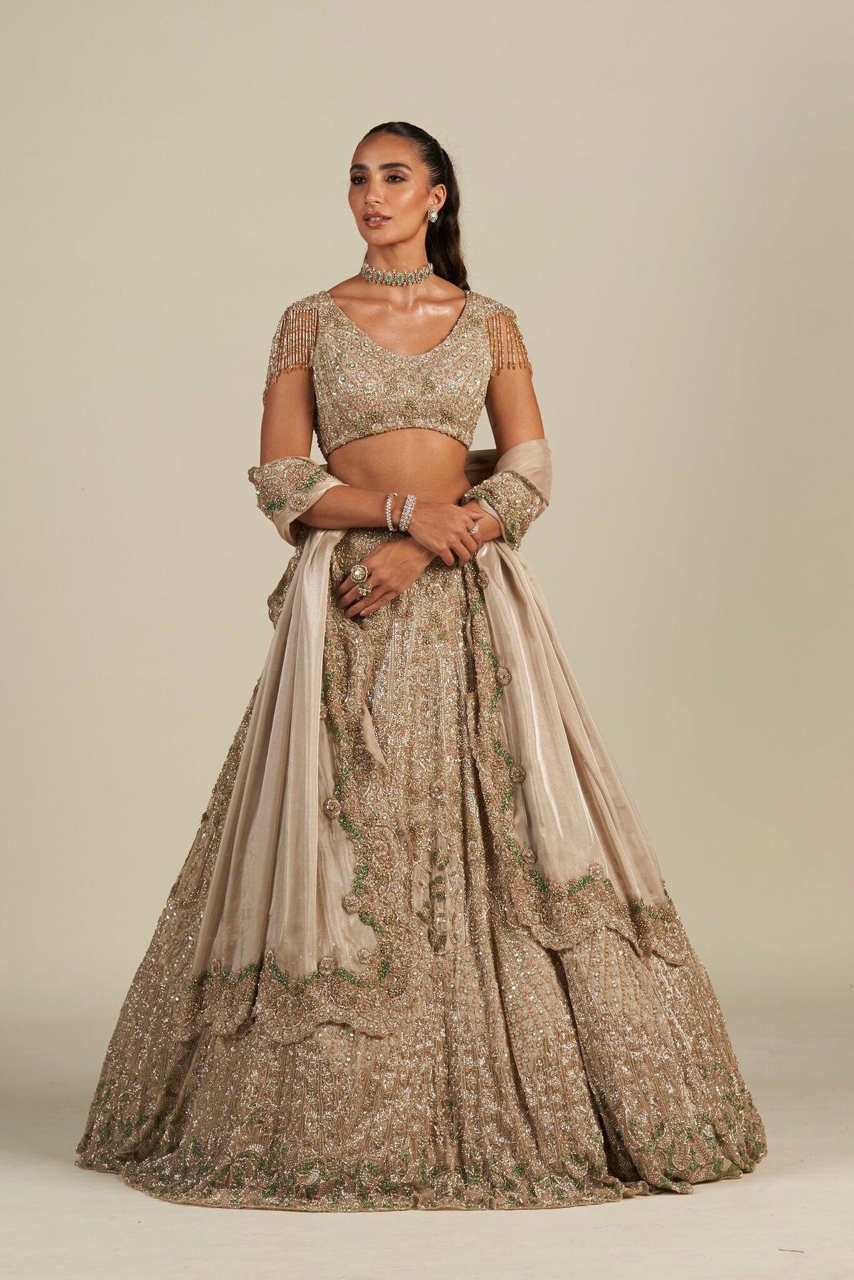 MASTANI IVORY GREEN LEHENGA