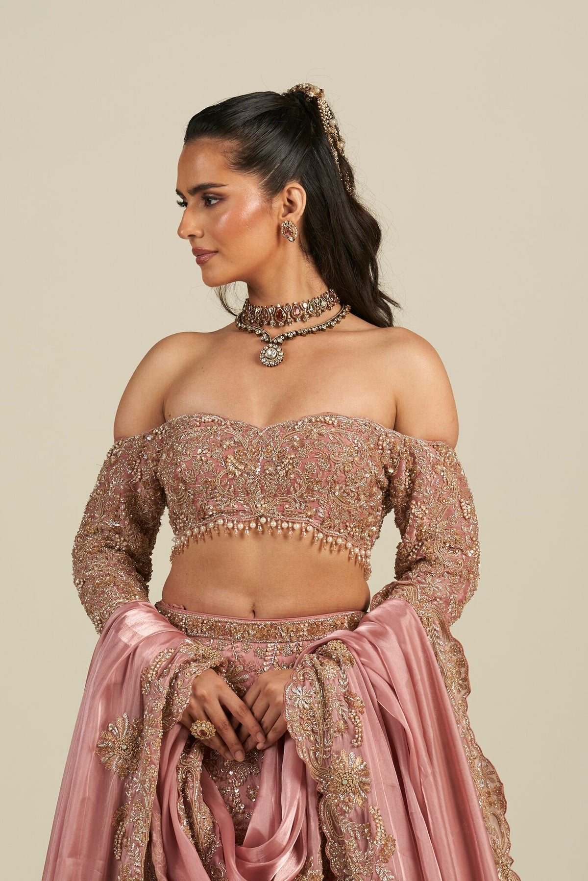 DUSTY ROSE PINK LEHENGA