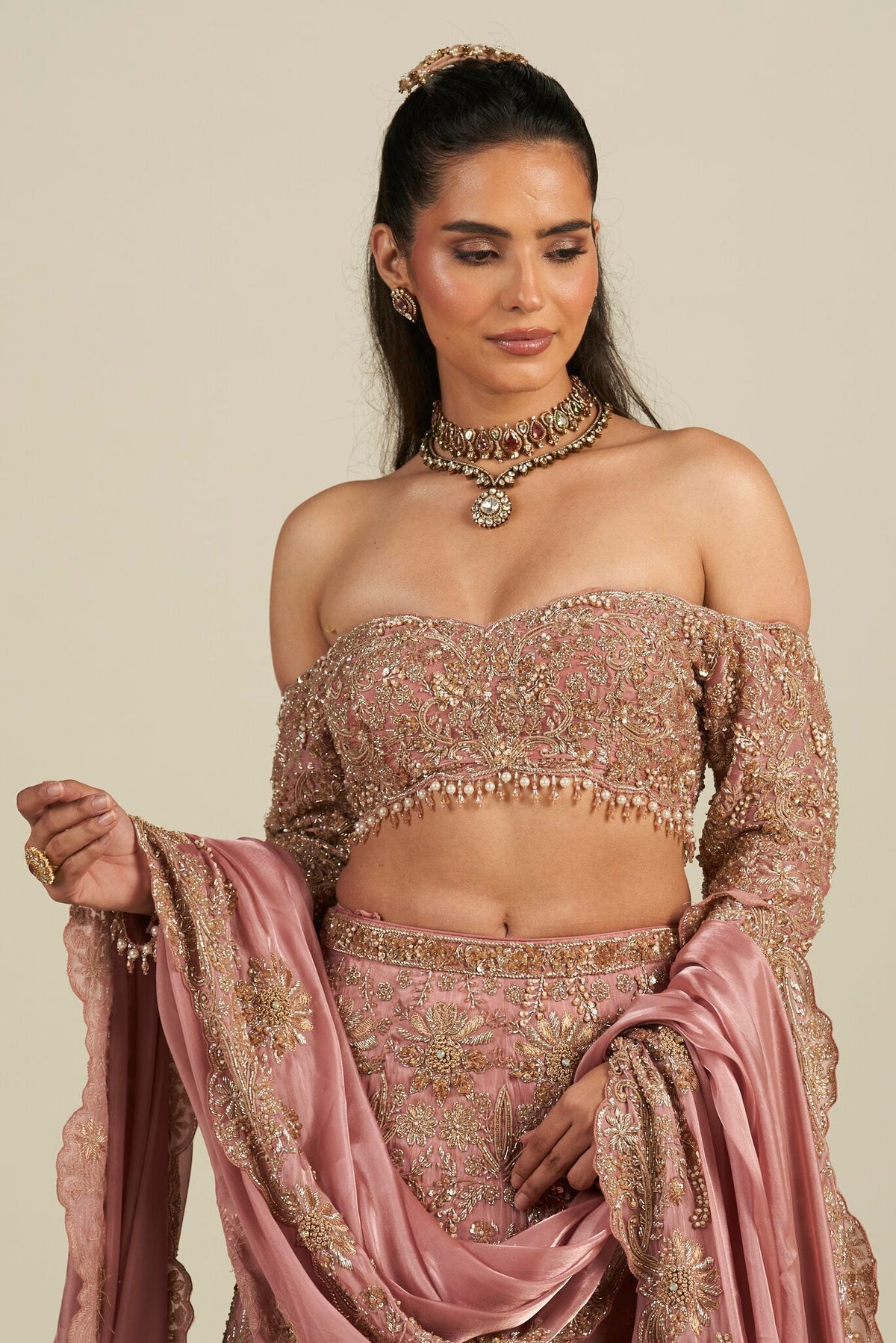 DUSTY ROSE PINK LEHENGA