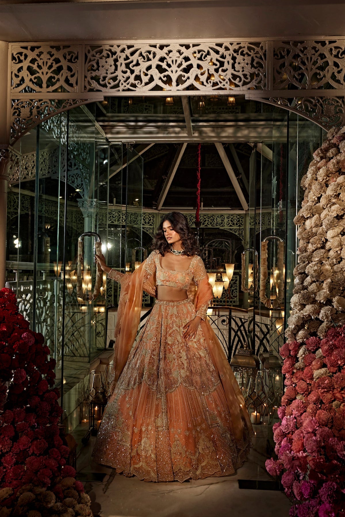orange wedding lehenga