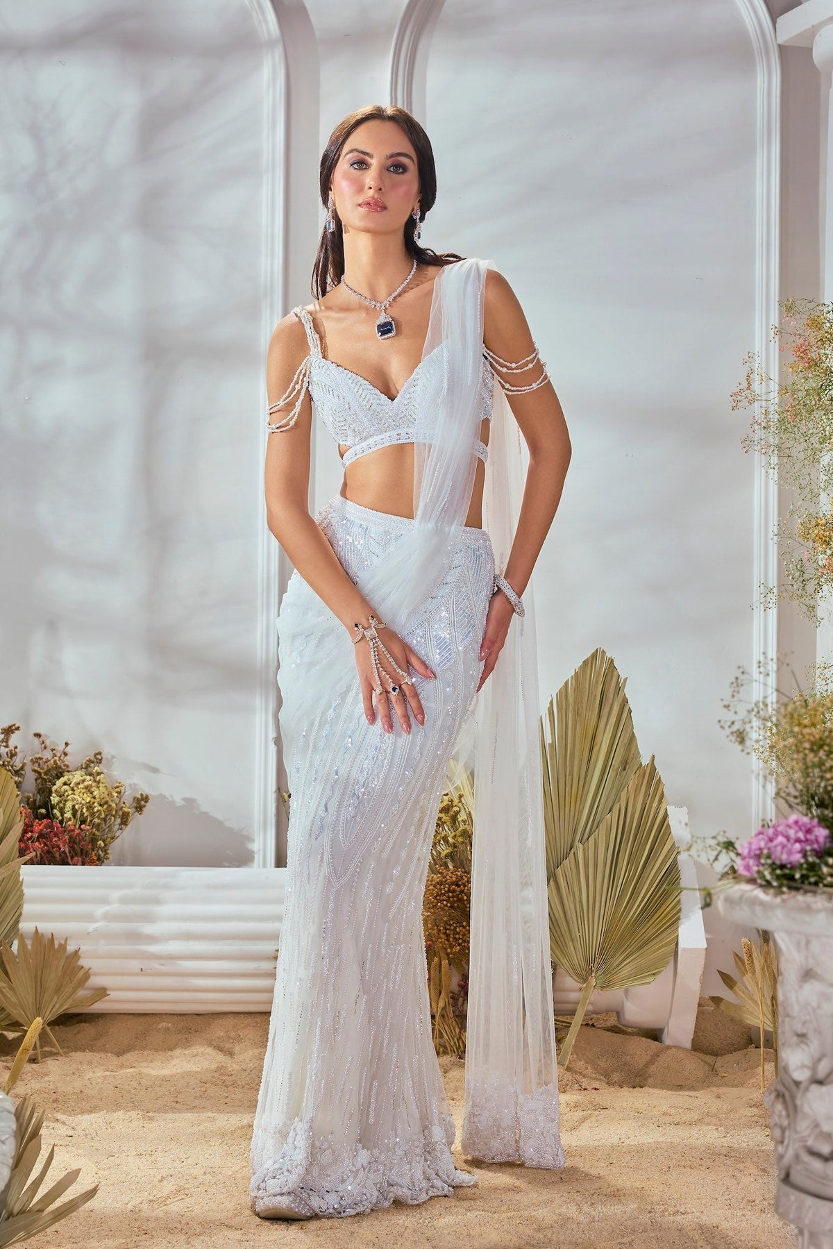 WHITE PEARL SAREE