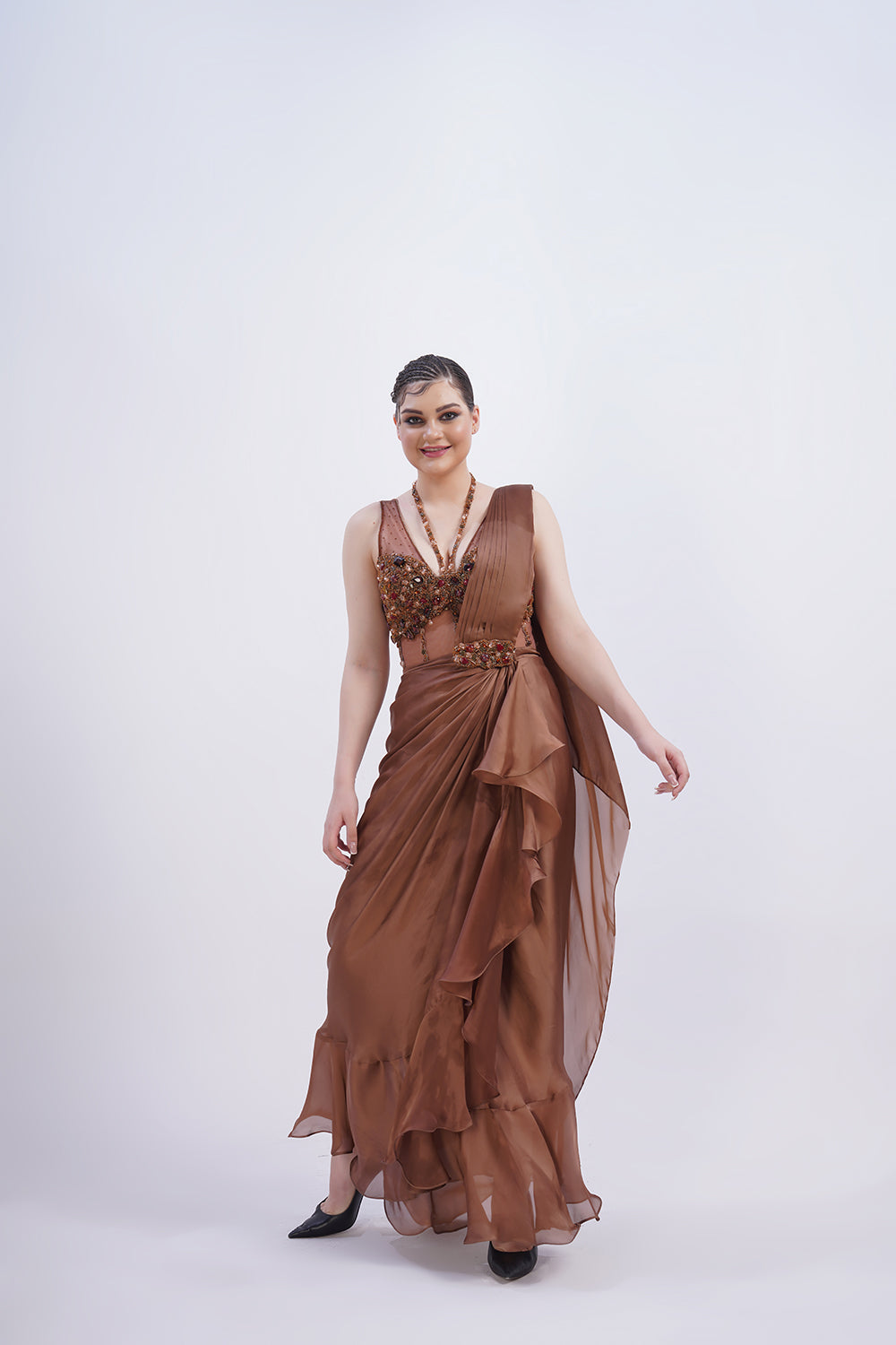 Chocolate corset saree