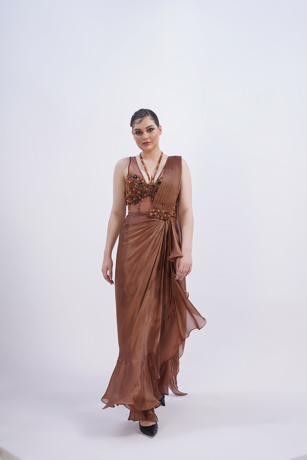 Chocolate corset saree