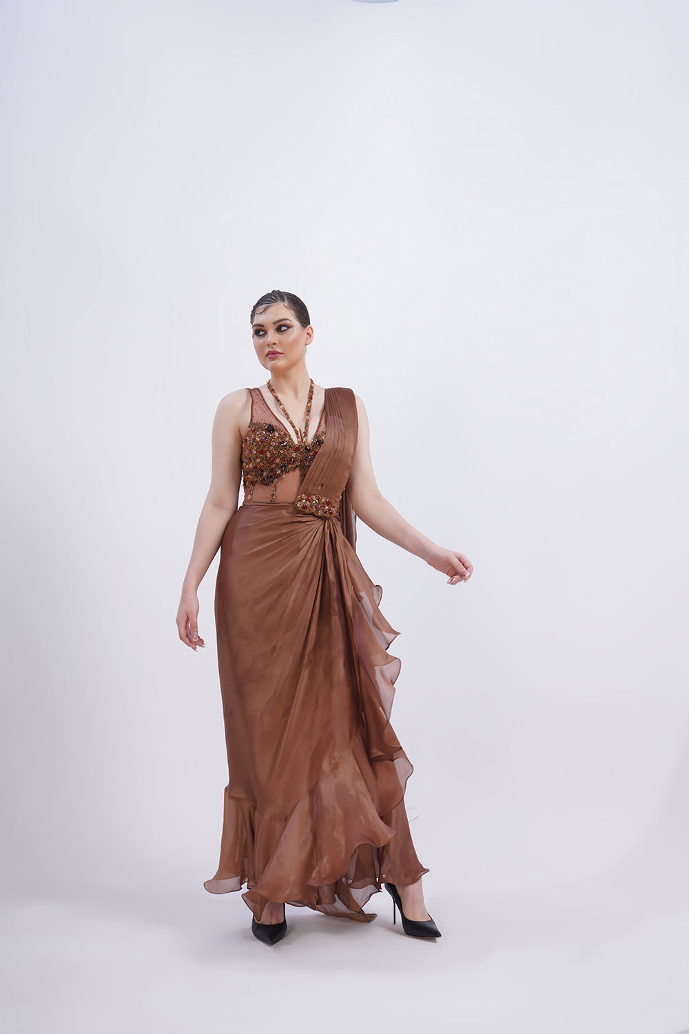 Chocolate corset saree