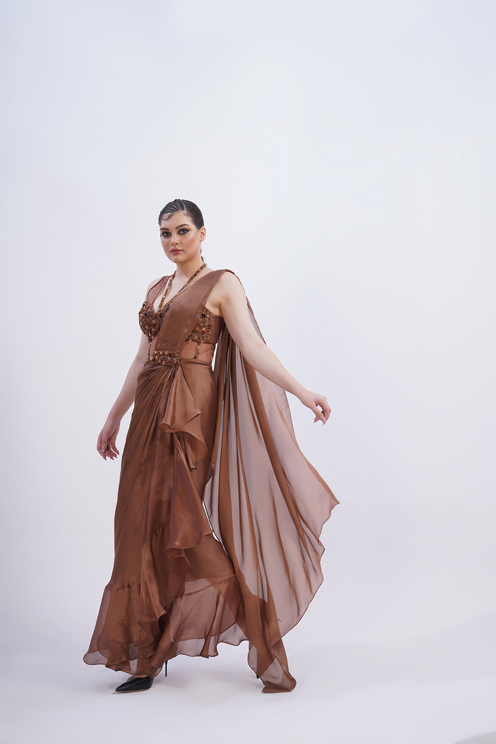 Chocolate corset saree