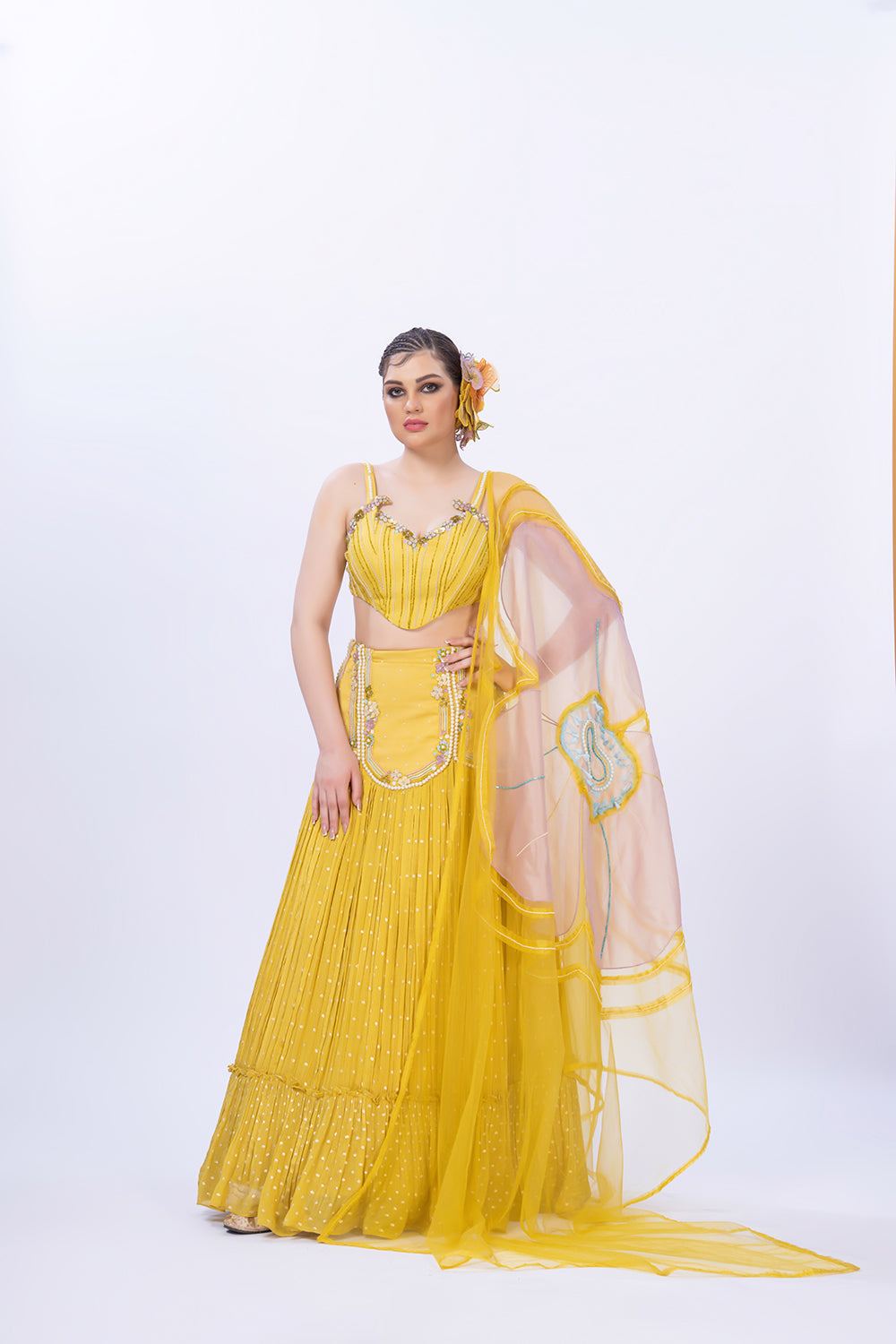 Yellow Semi fish cut lehenga