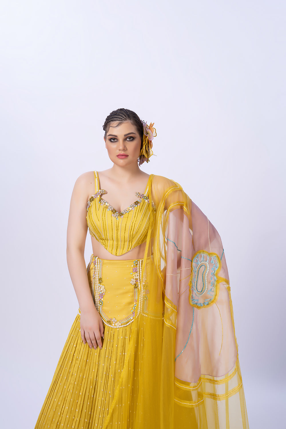 Yellow Semi fish cut lehenga