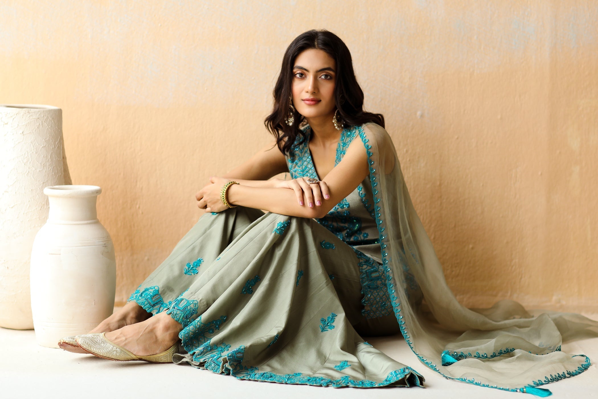 Sea Salt Green Kurta Set with Sharara