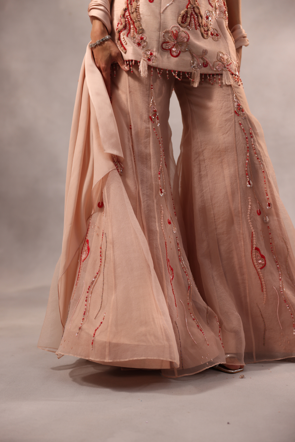 Powder Pink Embroidered Sharara Set of 3