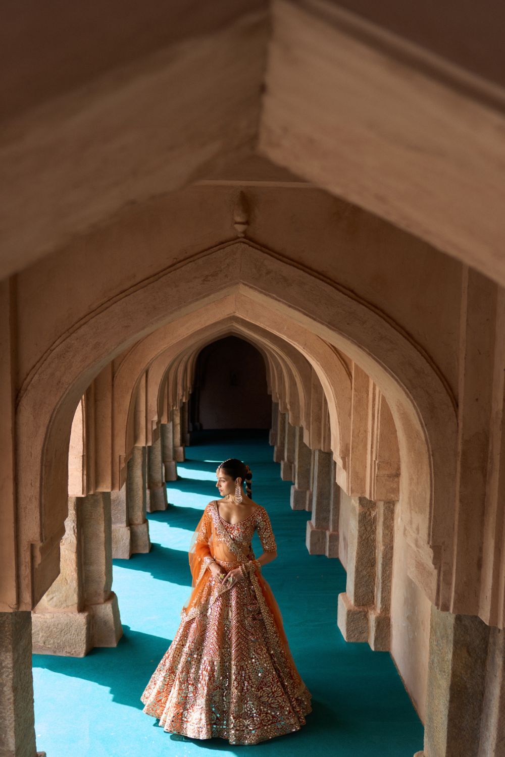TEJ — Rust Orange Organza Lehenga Set