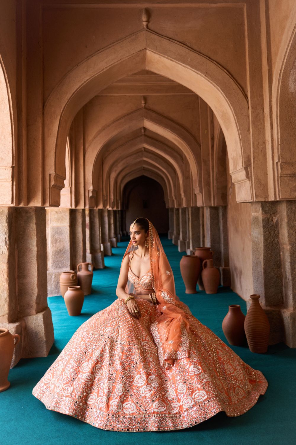 SURAJ — Orange Raw Silk Lehenga Set